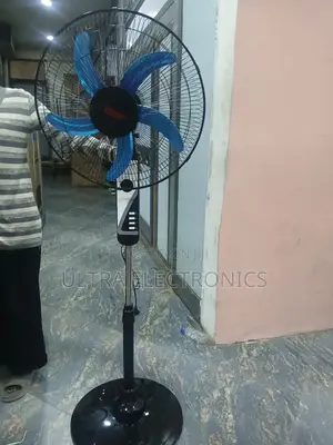 Proud16-Inch Industrial Pedestal Stand Fan With Blue Blades and Black