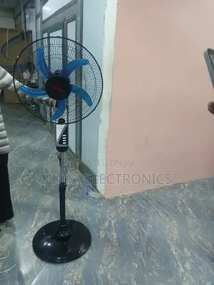Proud16-Inch Industrial Pedestal Stand Fan With Blue Blades and Black