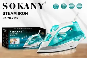 Steam Iron Sokany Electric Featuring a Blue and White Design.Typically