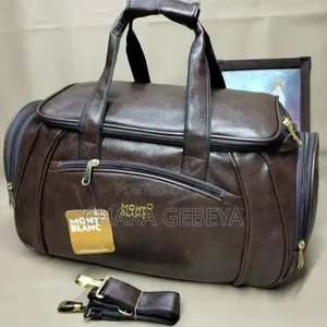 Mont Blanc Travel Gym Bag Set – Leather Material, Adjustable Belt