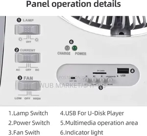 6 In 1 Rechargeable Fan With Led Light-ማቀዝቀዣ፣ሙዚቃ፣መብራት፣ኤፍ ኤም