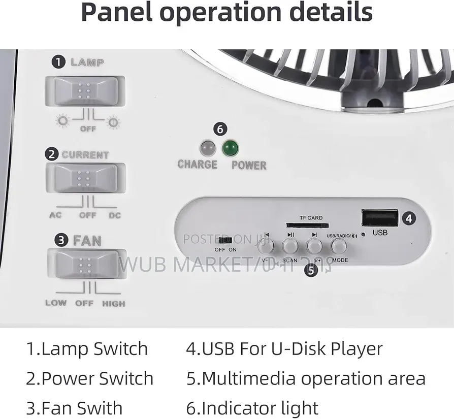 6 In 1 Rechargeable Fan With Led Light-ማቀዝቀዣ፣ሙዚቃ፣መብራት፣ኤፍ ኤም