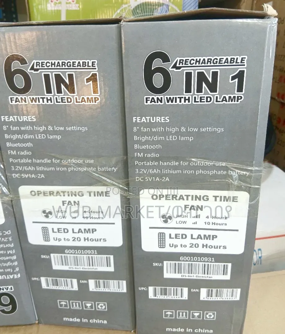 6 In 1 Rechargeable Fan With Led Light-ማቀዝቀዣ፣ሙዚቃ፣መብራት፣ኤፍ ኤም