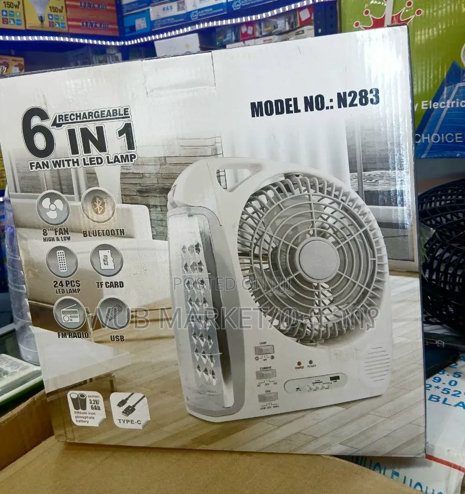 6 In 1 Rechargeable Fan With Led Light-ማቀዝቀዣ፣ሙዚቃ፣መብራት፣ኤፍ ኤም