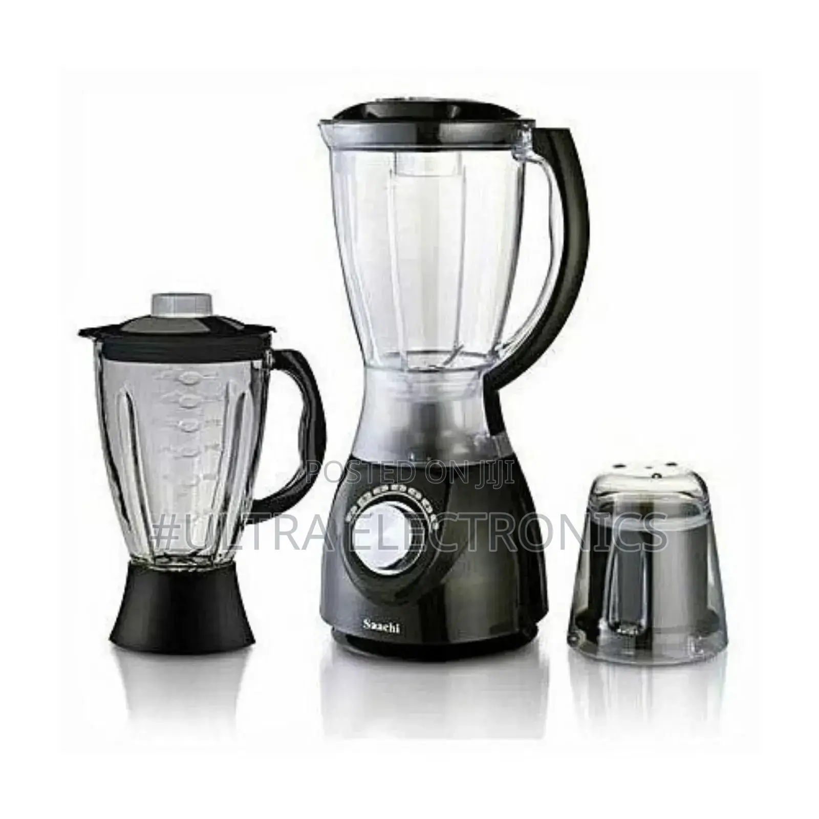 Saachi 3-in-1 Blender and Grinder in Black, Featuring a Main Blender