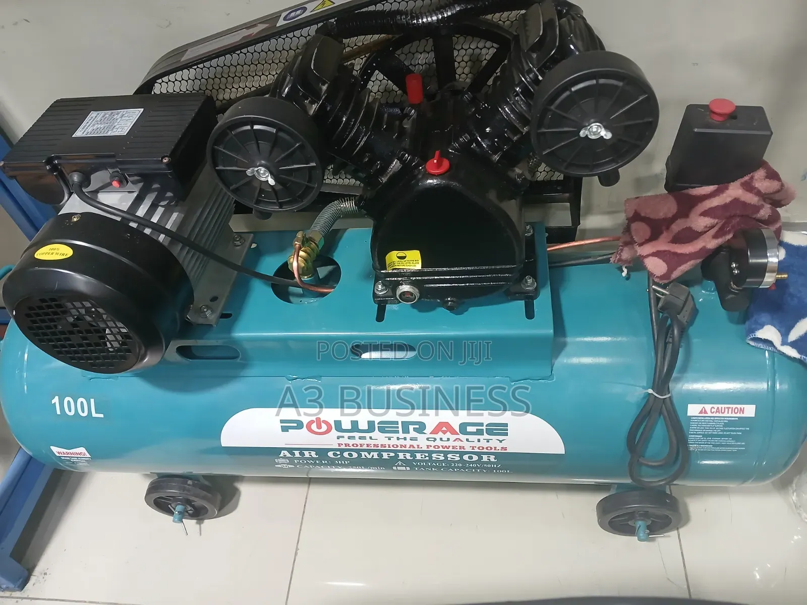 Powerage 100l ባለ 3hp የአየር ኮምፕሬሰር (Air Compressor