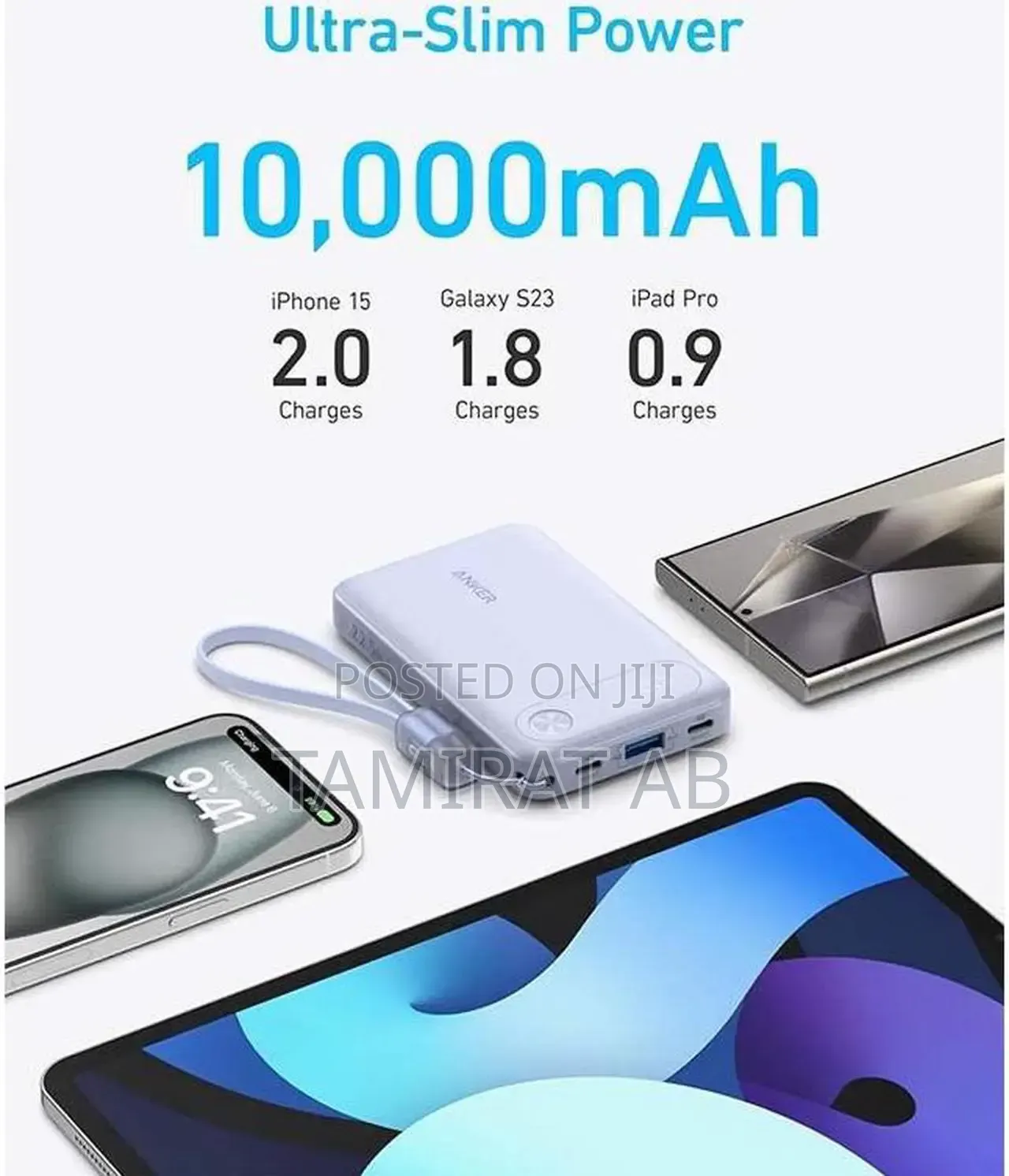 Anker 10000mah Capacity Power Bank With 22.5w Fast Charging - (White )