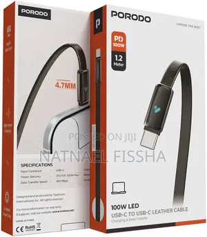 Porodo 100w Led Usb-C to Usb-C Leather Cable