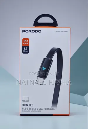 Porodo 100w Led Usb-C to Usb-C Leather Cable