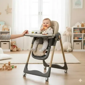 Foldable High Chair With Wheels and a Double Removable Tray