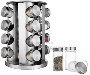 Stainless Steel Revolving Spice Carousel With Glass Jars. Design: