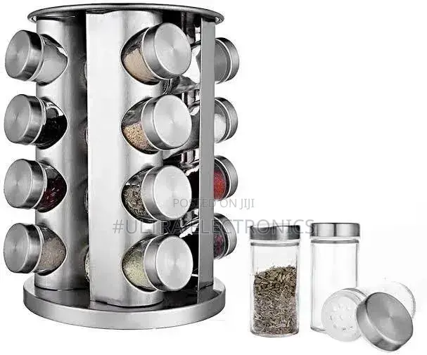Stainless Steel Revolving Spice Carousel With Glass Jars. Design: