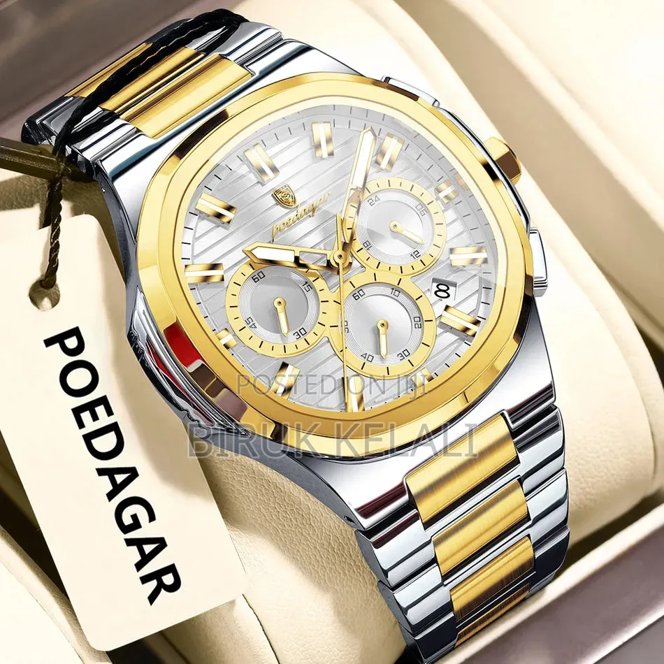 Poedagar Men's Stainless Steel Chronograph Wristwatch, Waterproof