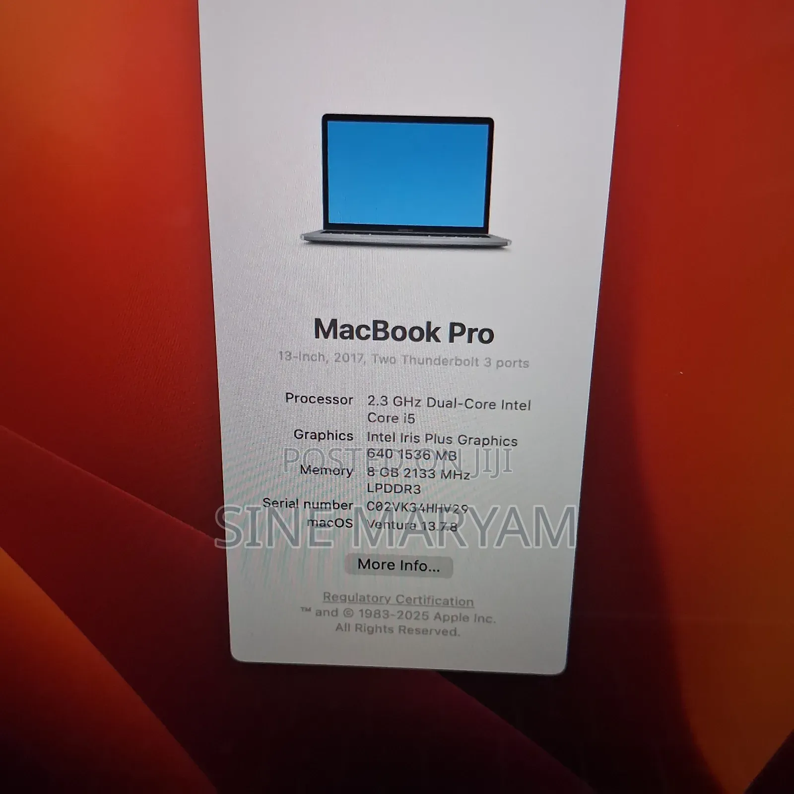 New Laptop Apple MacBook Pro 2017 8GB Intel Core i5 SSD 256GB