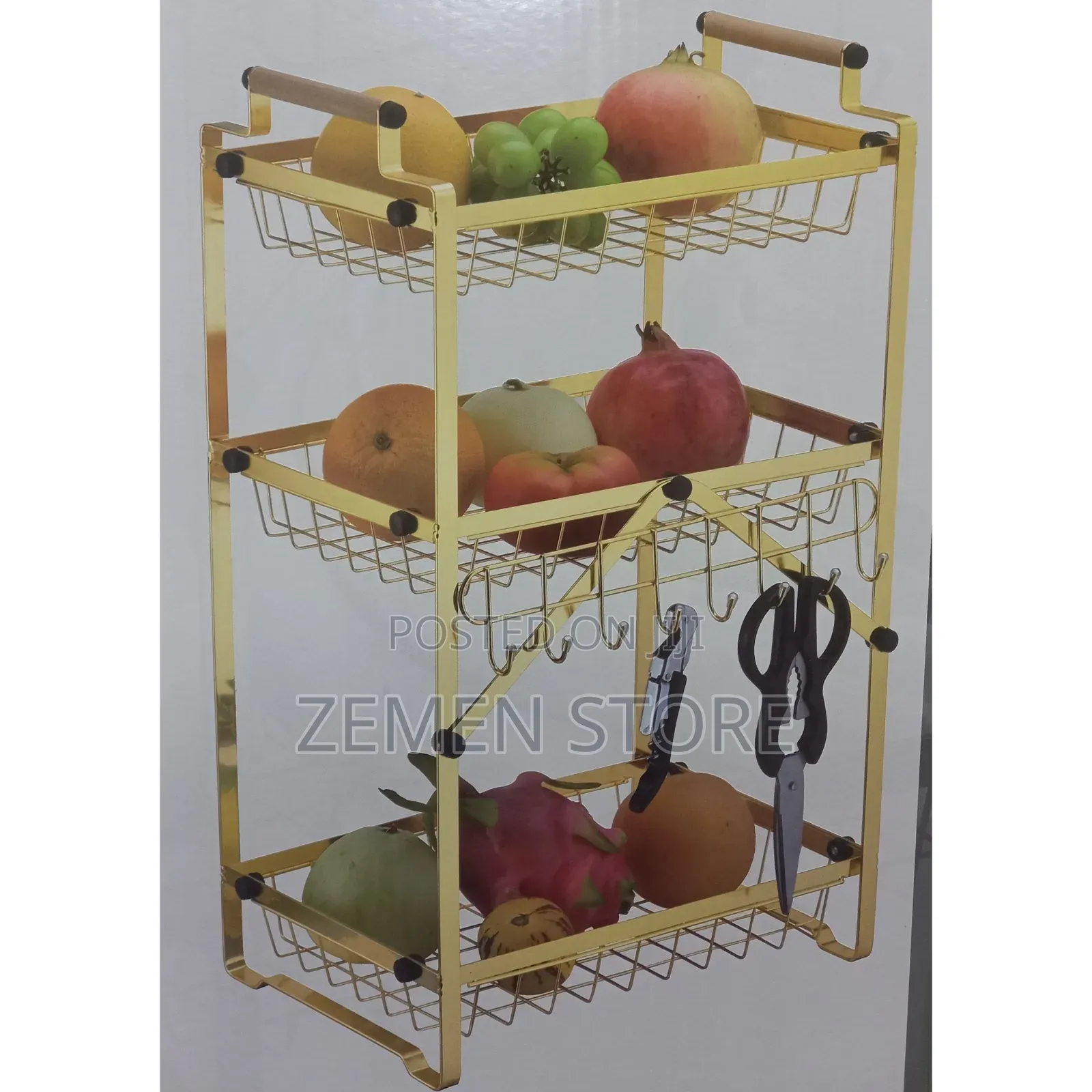 Luxury 3-Tier Golden Fruit Rack - ባለ 3 መደርደሪያ የፍሩት ራክ (Stainless)
