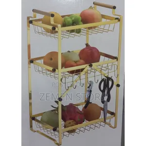 Luxury 3-Tier Golden Fruit Rack - ባለ 3 መደርደሪያ የፍሩት ራክ (Stainless)