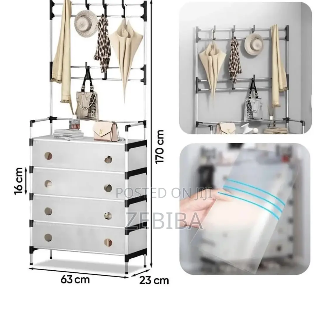 Storage Rack የጫማ መደርደሪያን እና ቦርሳ አነስ ያሉ ልብሶች 3-በ1 ማከማቻ ነው::