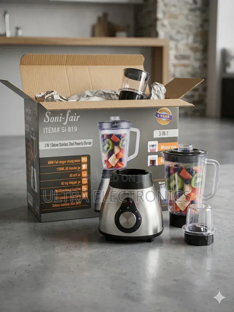 Soni-fair Blender Si-819 3-in-1 Stainless Steel Featuring A 600w