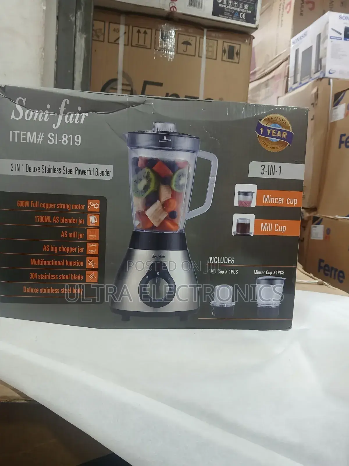 Soni-fair Si-819 3-in-1 Stainless Steel Powerful Blender