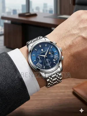 Poedagar Blue Dial Chronograph Wristwatch With a Stainless Steel Band.