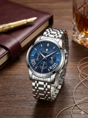Poedagar Blue Dial Chronograph Wristwatch With a Stainless Steel Band.