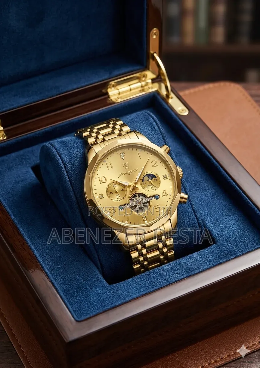 Poedagar Mens Automatic Chronograph Watch in Full Golden Finish