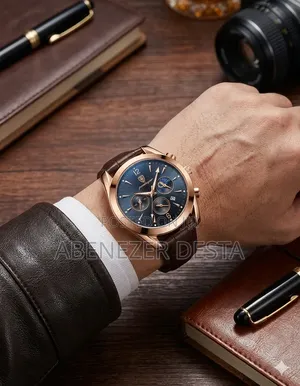 Poedagar Men's Luxury Chronograph Watch Rose Gold Case and Brown