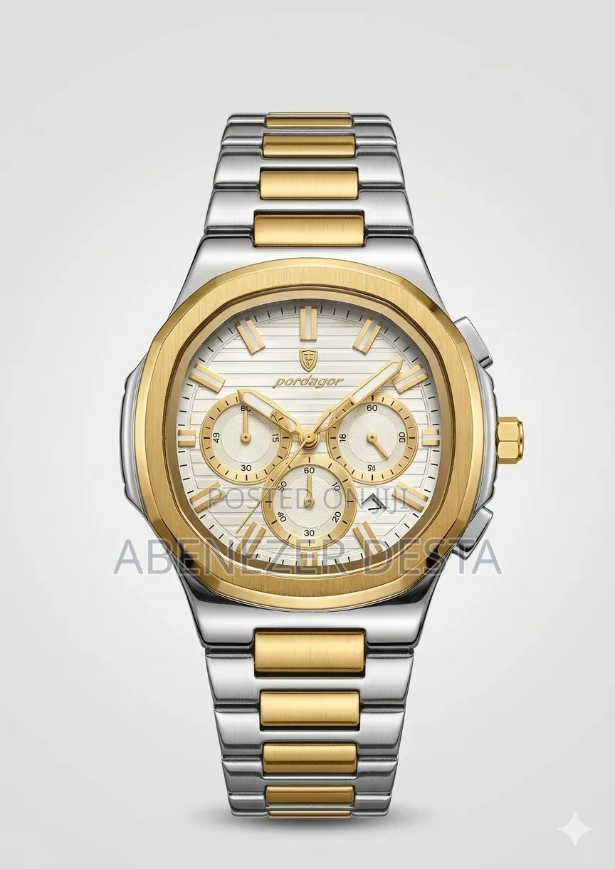 Poedagar Elegance Chronograph Wristwatch a Two-Tone Gold and Silver