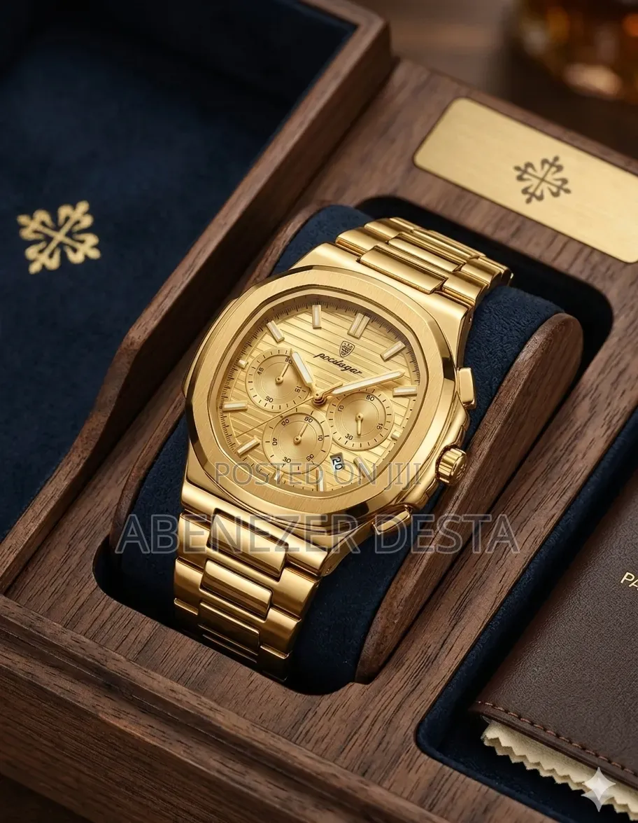 Poedagar Chronograph Gold Watch Featuring a Stainless Steel Band