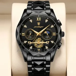 Poedagar Luxury Sport Watch in Black With Gold Accents