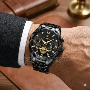 Poedagar Luxury Sport Watch in Black With Gold Accents