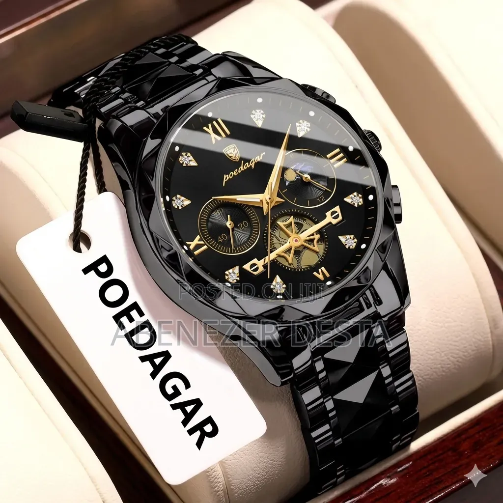 Poedagar Luxury Sport Watch in Black With Gold Accents