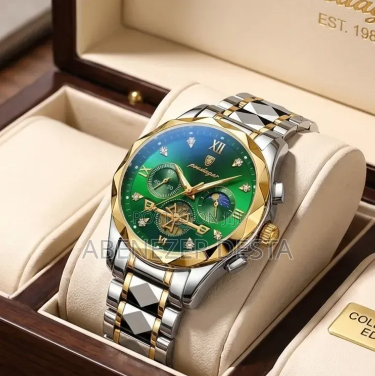 Poedagar Luxury Men's Wristwatch in Green and Silver Stainless Steel