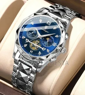 Poedagar Model Stainless Steel Analog Quartz Wristwatch With Blue Dial