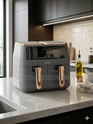 Chenrui Digital Double Air Fryer With a Gray Finish and Rose Gold