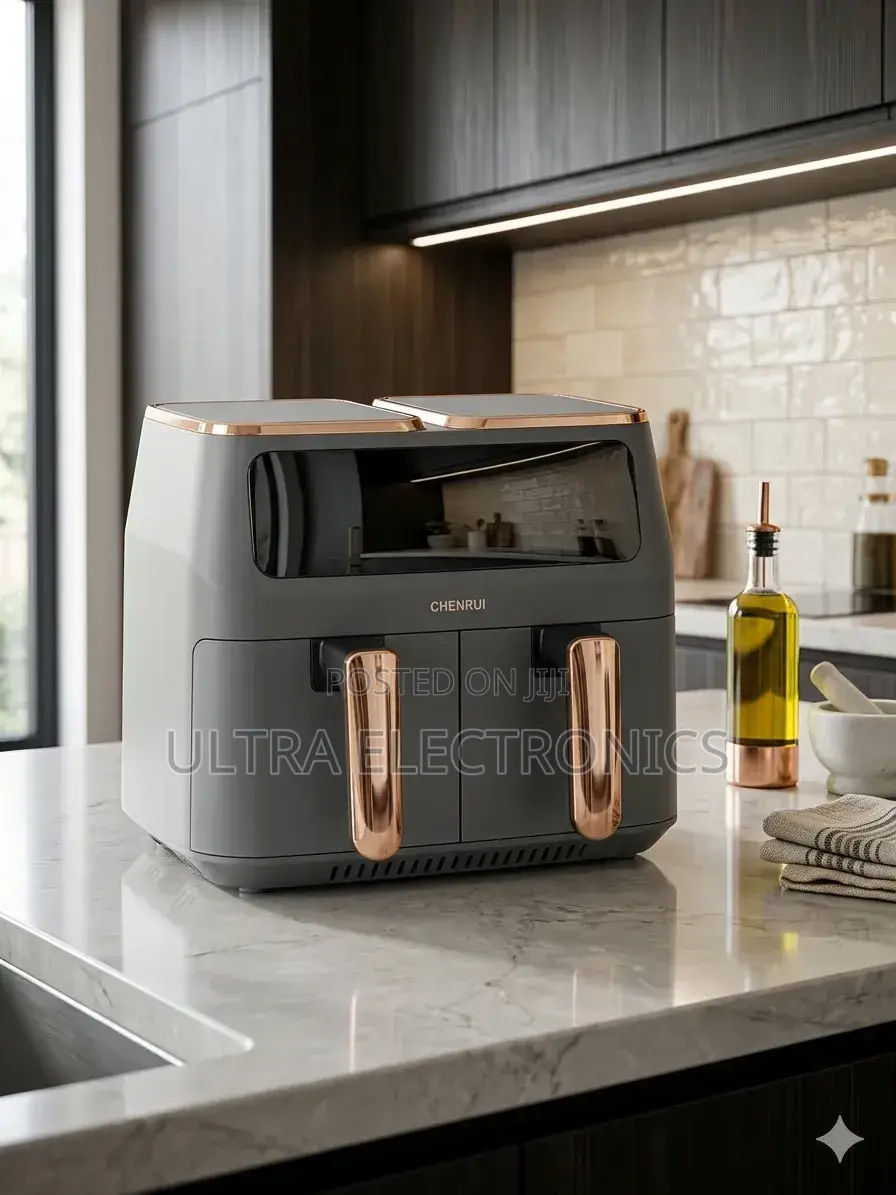 Chenrui Digital Double Air Fryer With a Gray Finish and Rose Gold
