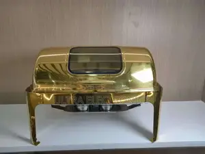 Chafing Dish Rectangular Golden Stainless Steel With a Glass Window