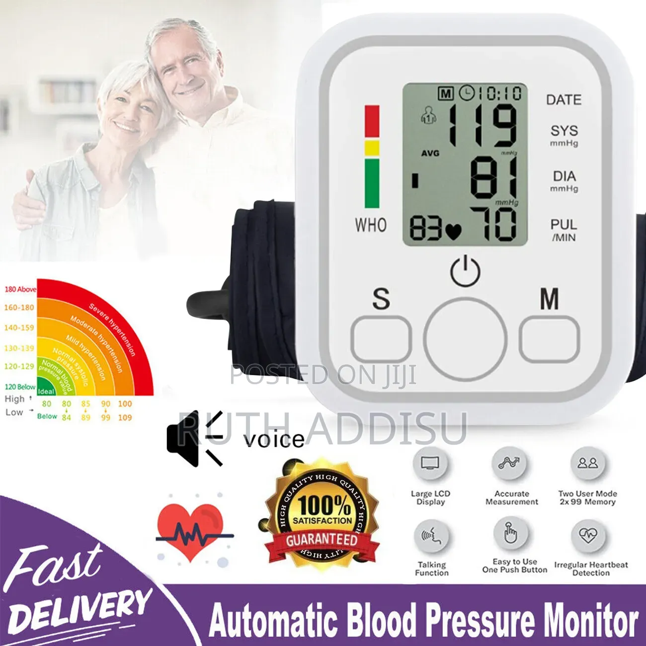 Blood Pressure Monitor Automatic Arm Digital Bp Cuff Pulse Smart Bp