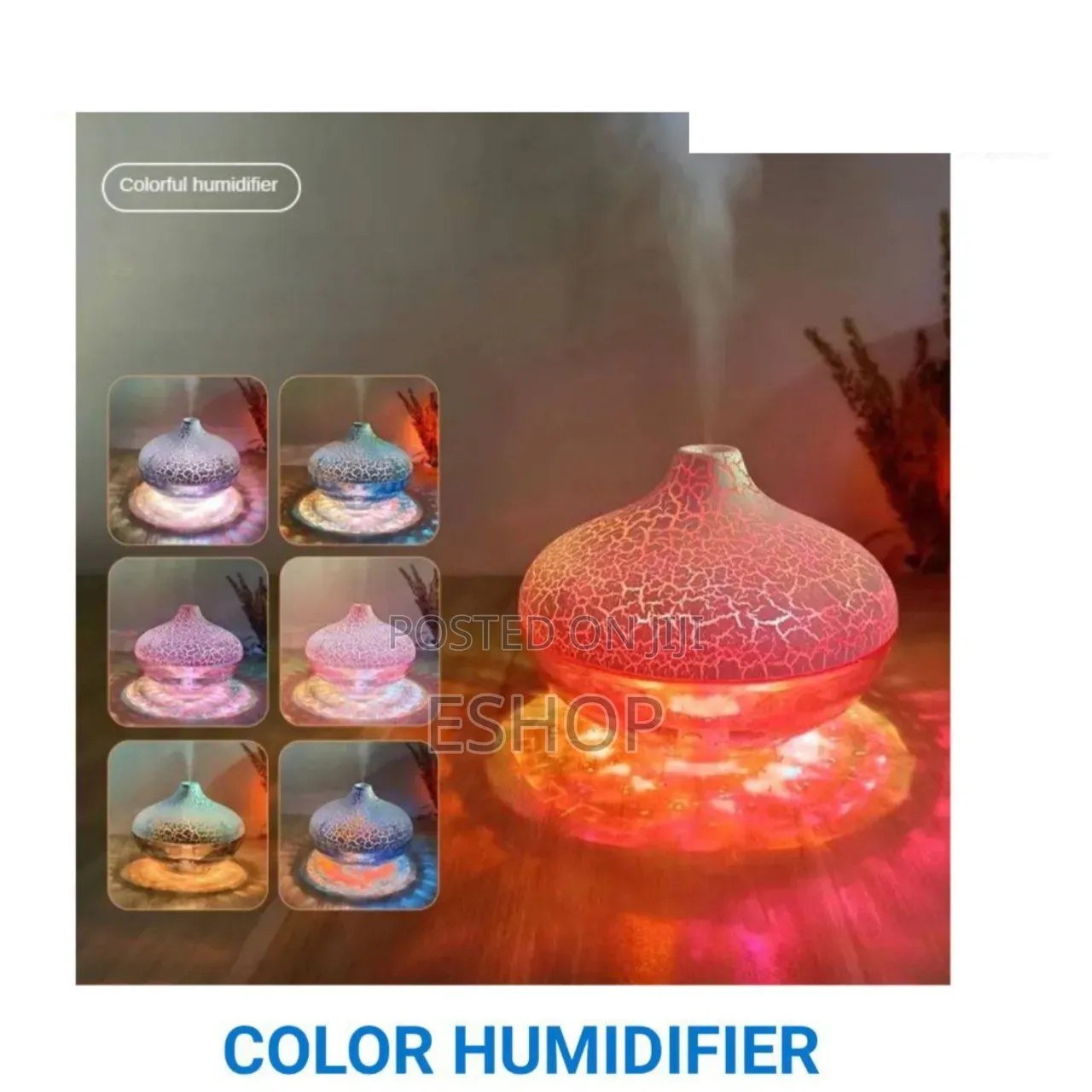 Colorful Led Humidifier – 300ml Tank, Crackle Glass Style,