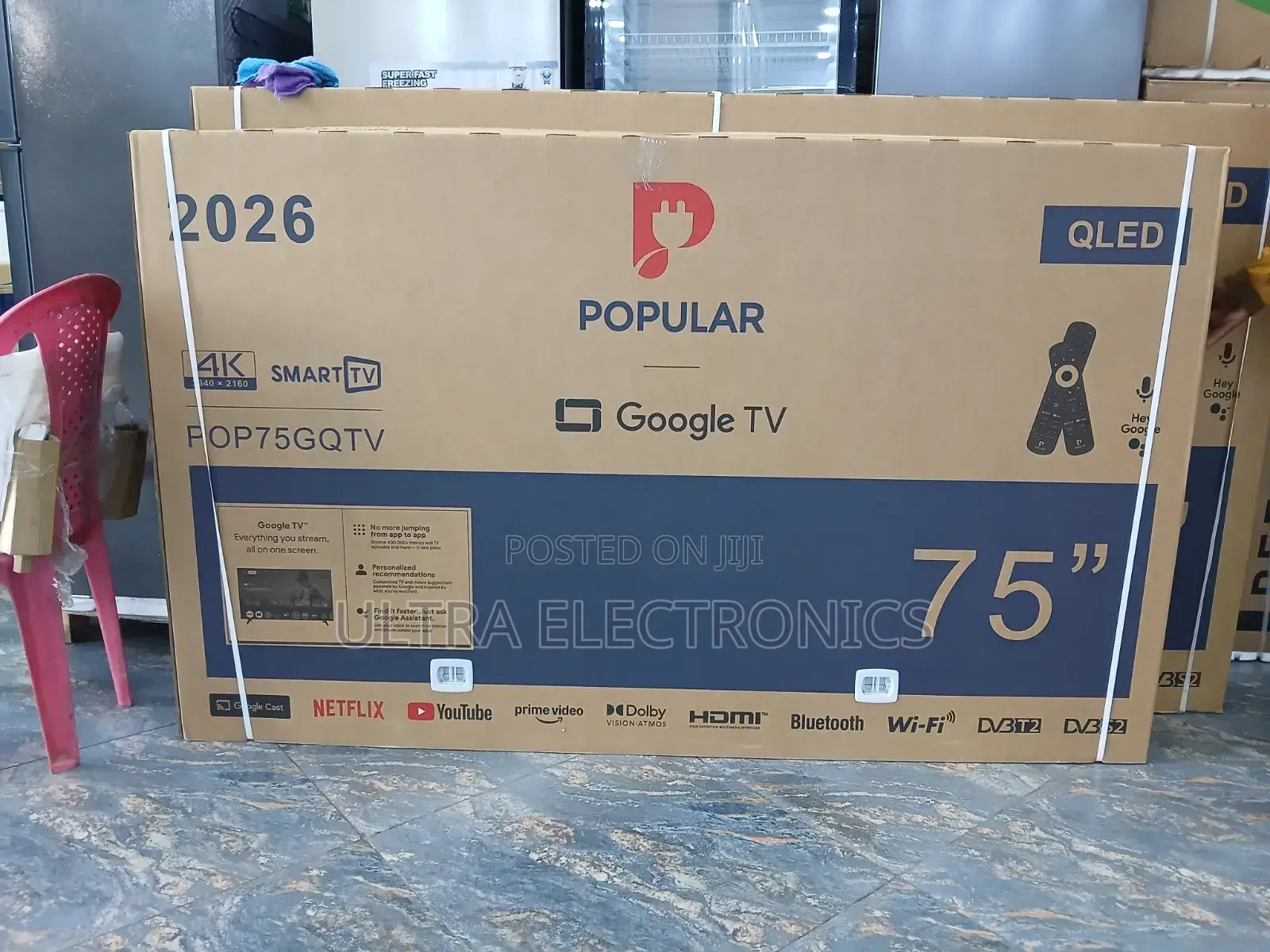 Popular 75-Inch Qled Smart Tv (Model Pop75gqtv), Featuring Google Tv