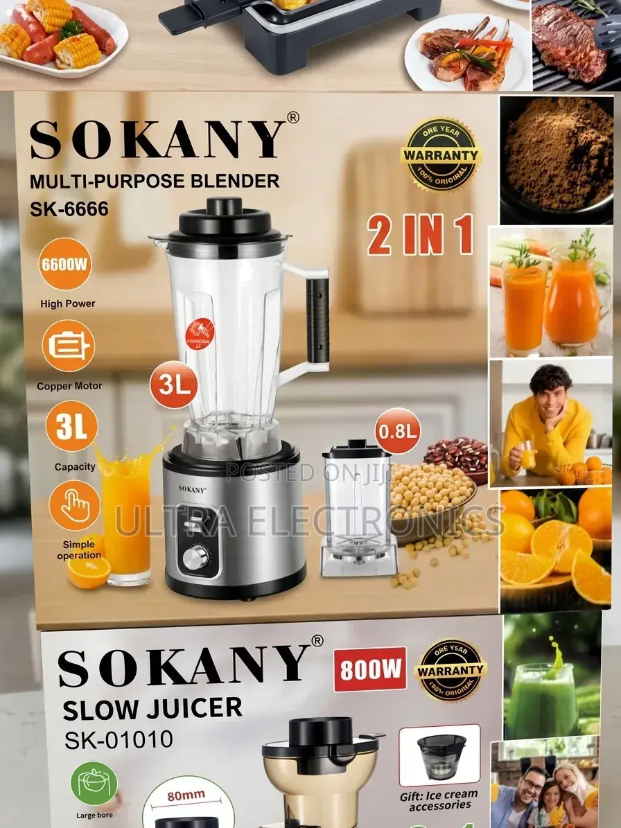 Sokany Blender Sk-6666 2-in-1 Multi-Purpose With a 6600w Motor