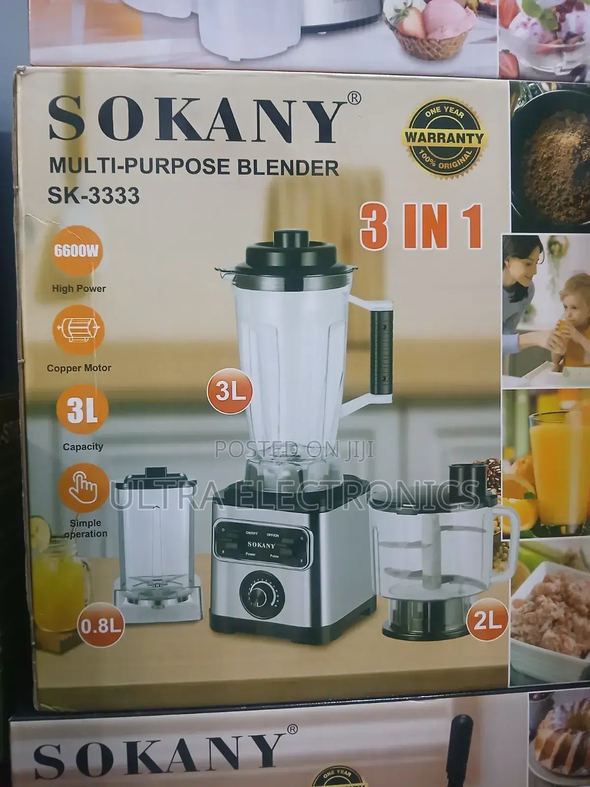 Sokany 3-in-1 Multi-Purpose Blender, Model Sk-3333, Featuring a 6600w