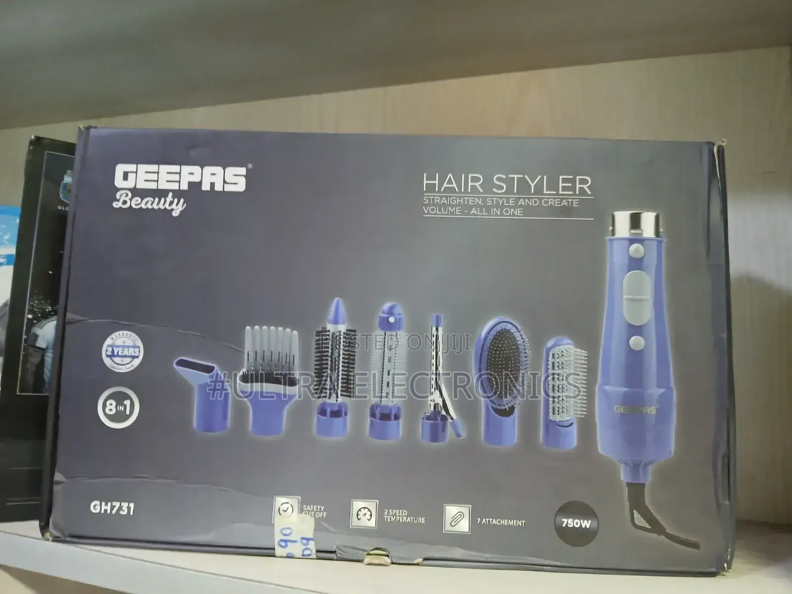 የፀጉር ማበጠሪያ Geepas Gh731 8-in-1 Hair Styler Set in Blue 750w Motor.