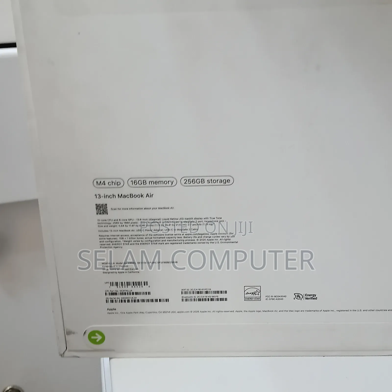 New Laptop Apple MacBook Air 2025 M4 13-inch 16GB Apple M4 SSD 256GB