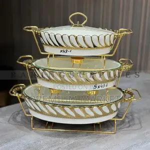 3-Piece Ceramic Chafing Dish Set ባለ 3 ደረጃ የምግብ ማቅረቢያ