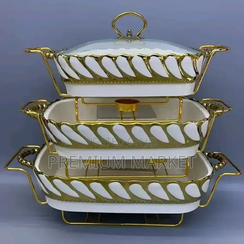 3-Piece Ceramic Chafing Dish Set ባለ 3 ደረጃ የምግብ ማቅረቢያ