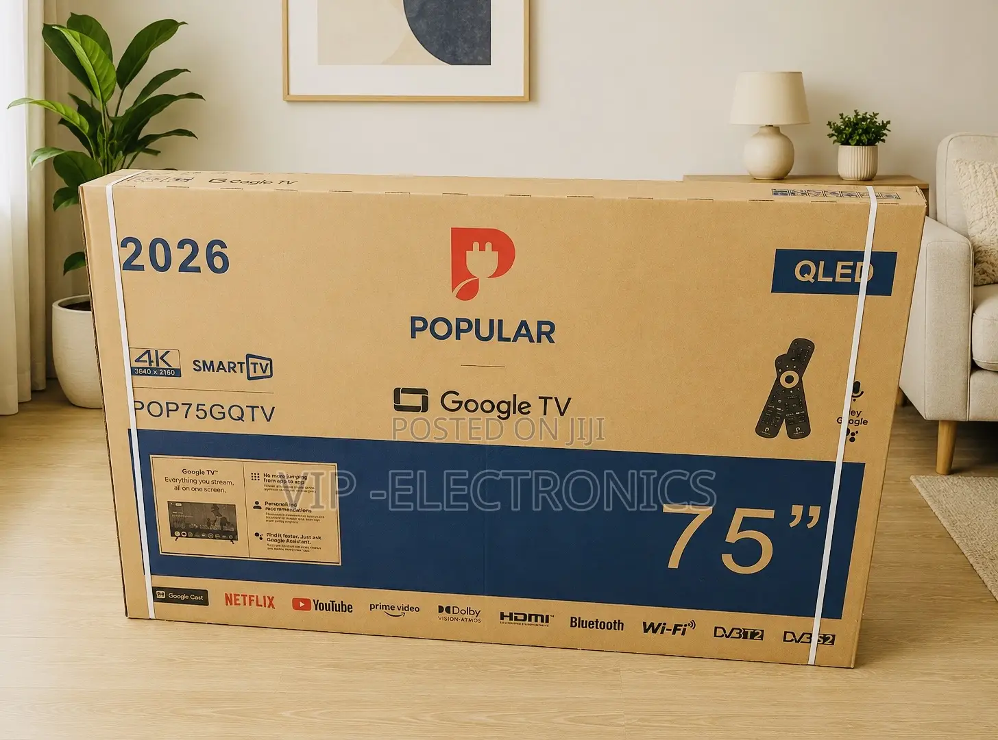 Popular 75 Inch Tv Qled Smart Google Tv Pop75gqtv (2026 Model)