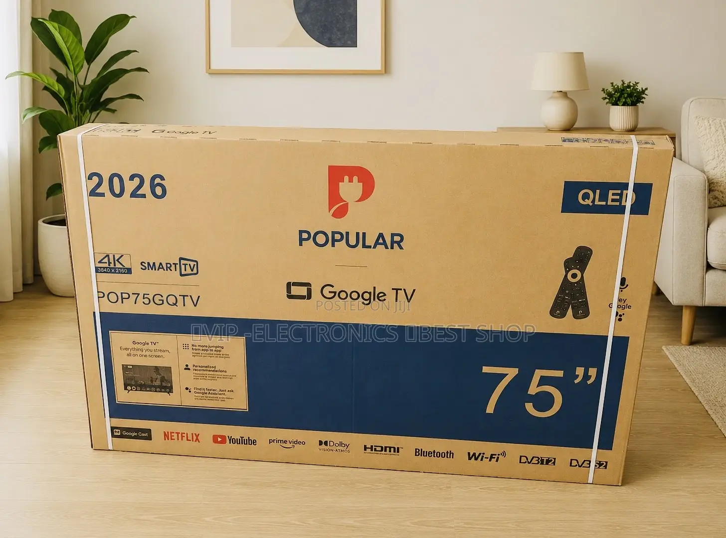 Popular 75 Inch Tv Qled Smart Google Tv Pop75gqtv (2026 Model)