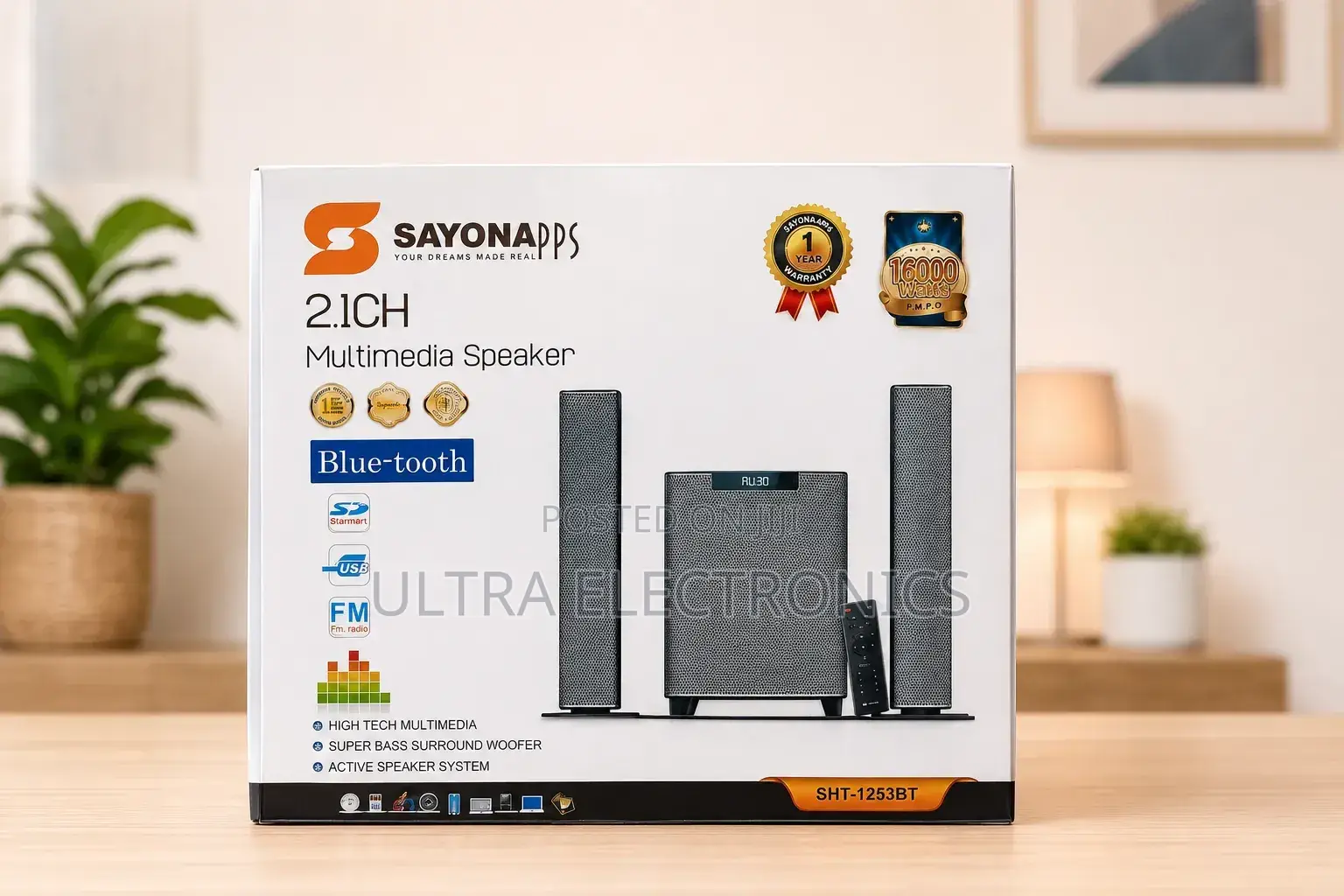 Sayonapps 2.1ch Multimedia Speaker System, Model SHT-1253bt, Designed