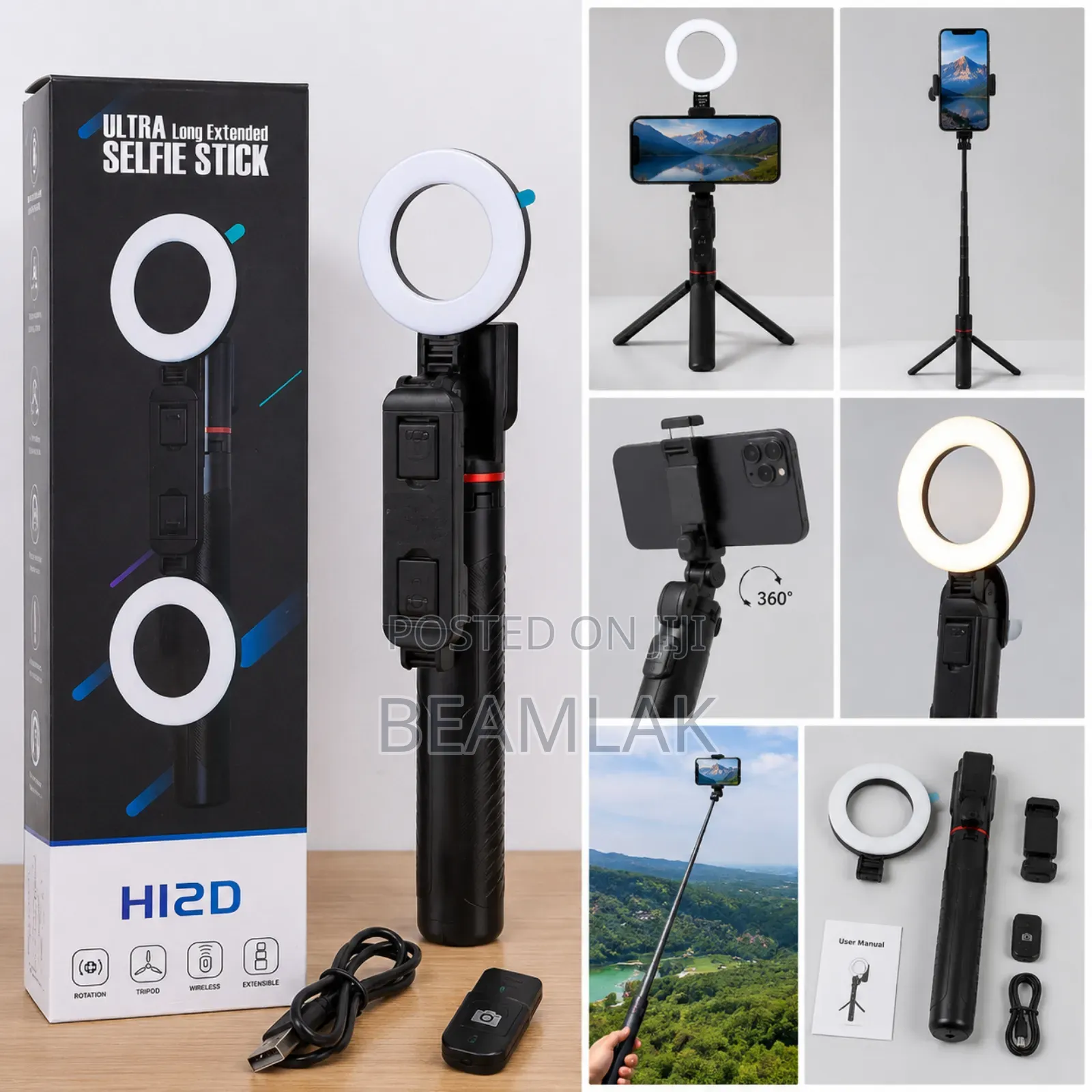 Hi2d Ultra Long Selfie Stick With Ring Light
